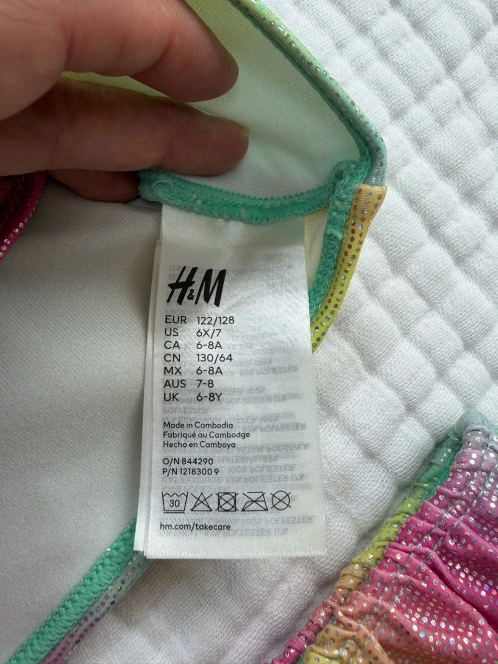 H&M Girls Rainbow Metallic Ruffle Two Piece Bikini Swimsuit 6X/7